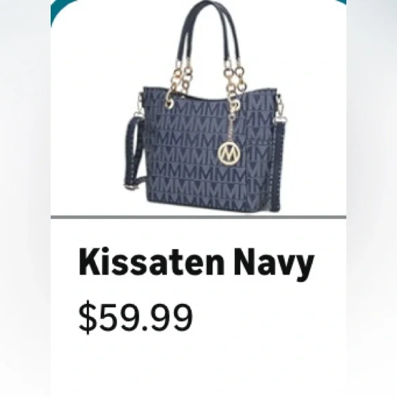 Stylish Blue Handbag with Gold Accents - Picture 2 of 3